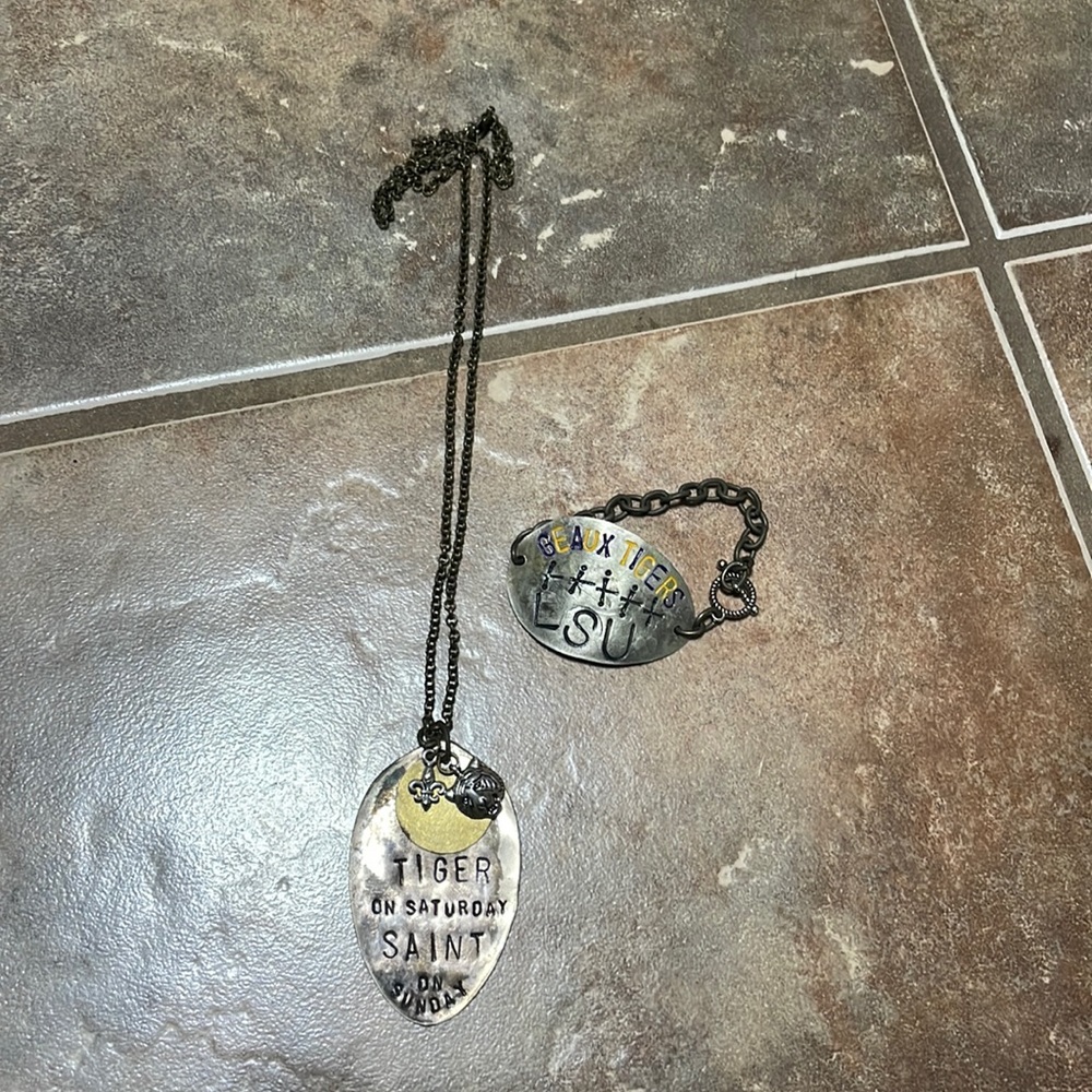 LSU and Saints necklace and LSU bracelet handmade